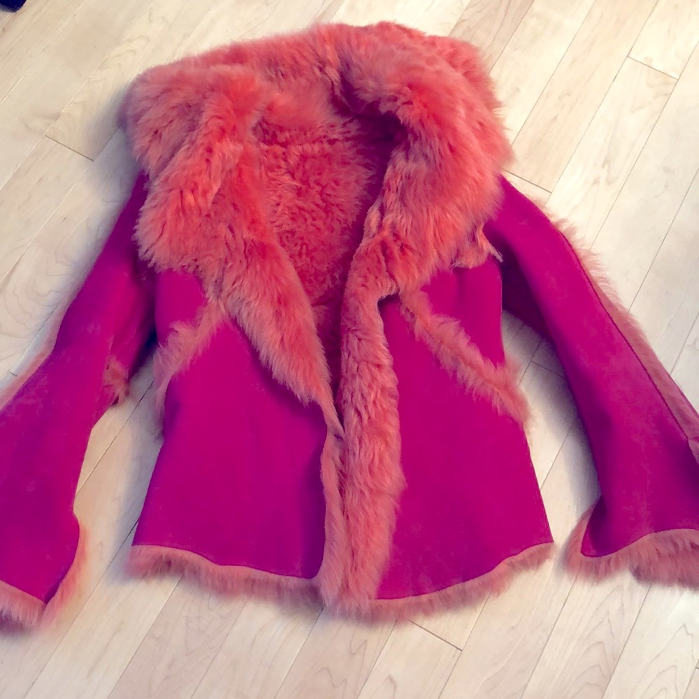 Pink Toscana Shearling Fur Jacket Size Small